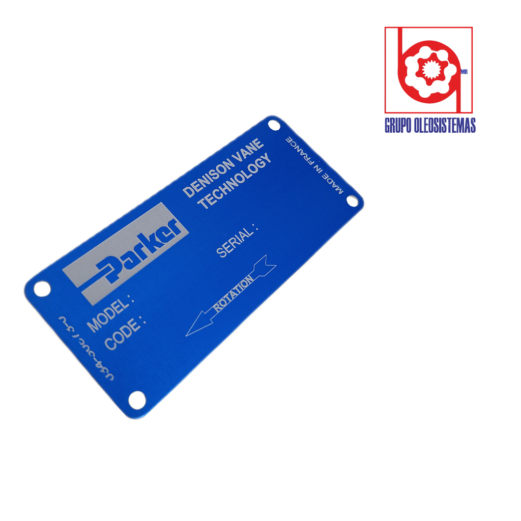 PLACA DE IDENTIFICACION PARA BOMBA PALETAS